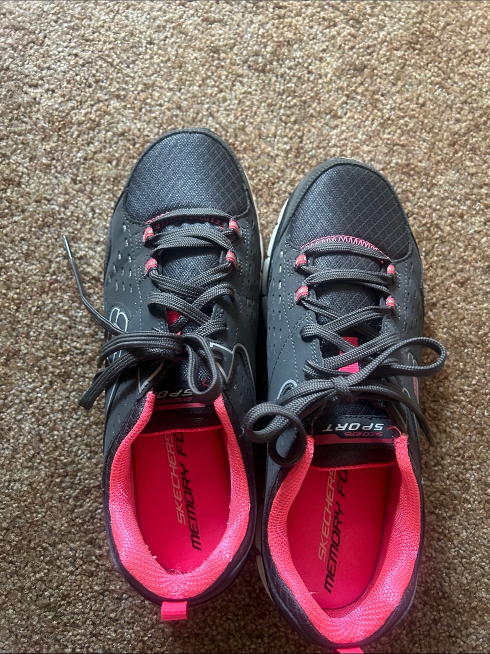 Women's Sketchers Gray and Pink Athletic Walking Sneakers - Picture 6 of 7